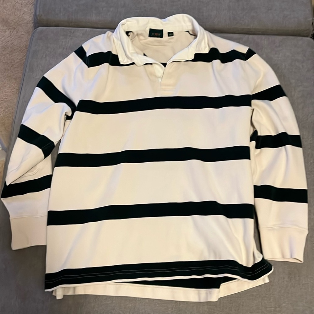 J Crew Rugby Shirt; XL; Green and White
